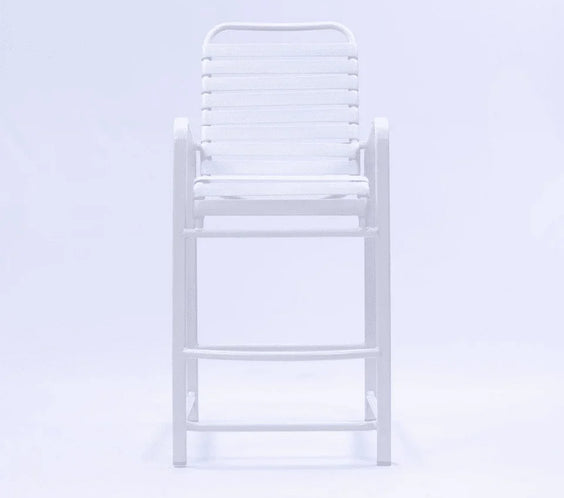Beach Club Vinyl Strap Commercial Pool Bar Stool with Arms – Aluminum Frame