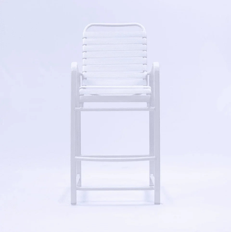 Beach Club Vinyl Strap Commercial Pool Bar Stool with Arms – Aluminum Frame