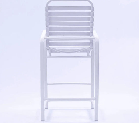 Beach Club Vinyl Strap Commercial Pool Bar Stool with Arms – Aluminum Frame