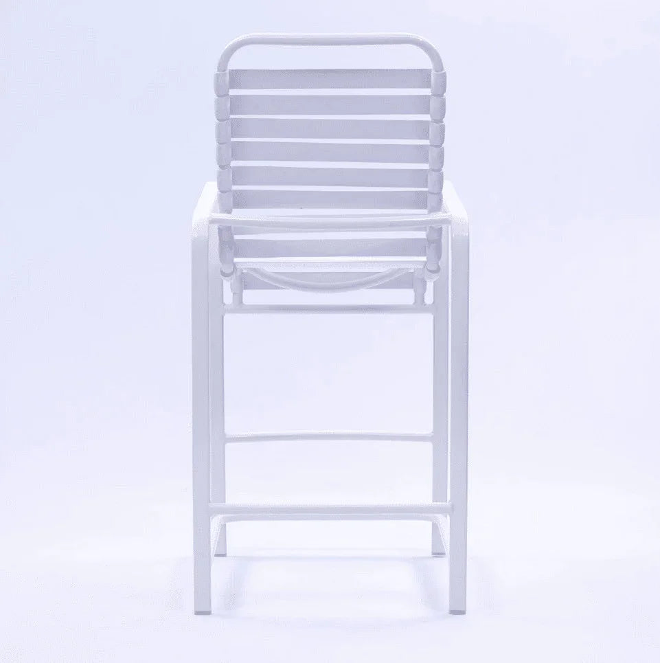 Beach Club Vinyl Strap Commercial Pool Bar Stool with Arms – Aluminum Frame