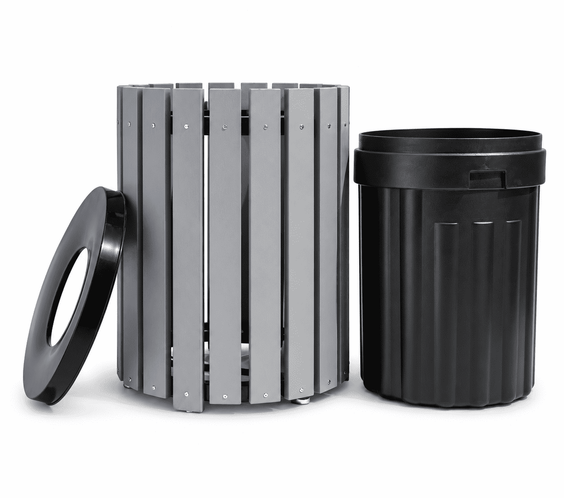 45 Gallon Recycled Plastic Trash Can – Commercial Round Slatted Receptacle with Heavy-Duty Liner