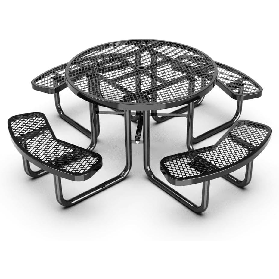Quick Ship Round Picnic Table 46" Round Expanded Metal - Portable Commercial Picnic Table