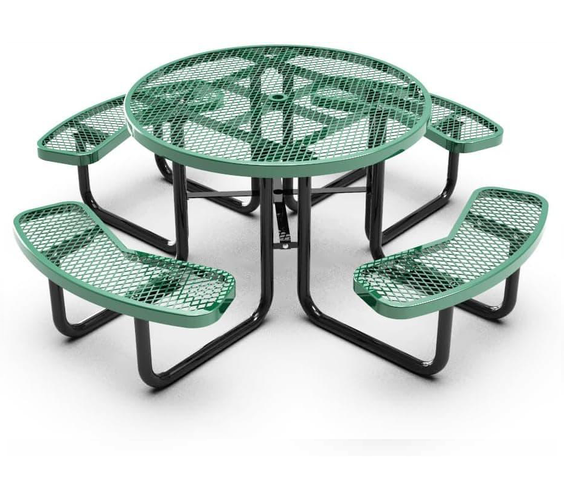 Quick Ship Round Picnic Table 46" Round Expanded Metal - Portable Commercial Picnic Table
