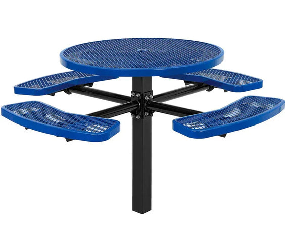 Commercial 46in Circular Single Pedestal Picnic Table – Expanded Metal, In-Ground Mount