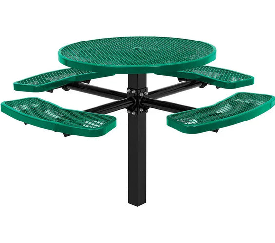 Commercial 46in Circular Single Pedestal Picnic Table – Expanded Metal, In-Ground Mount