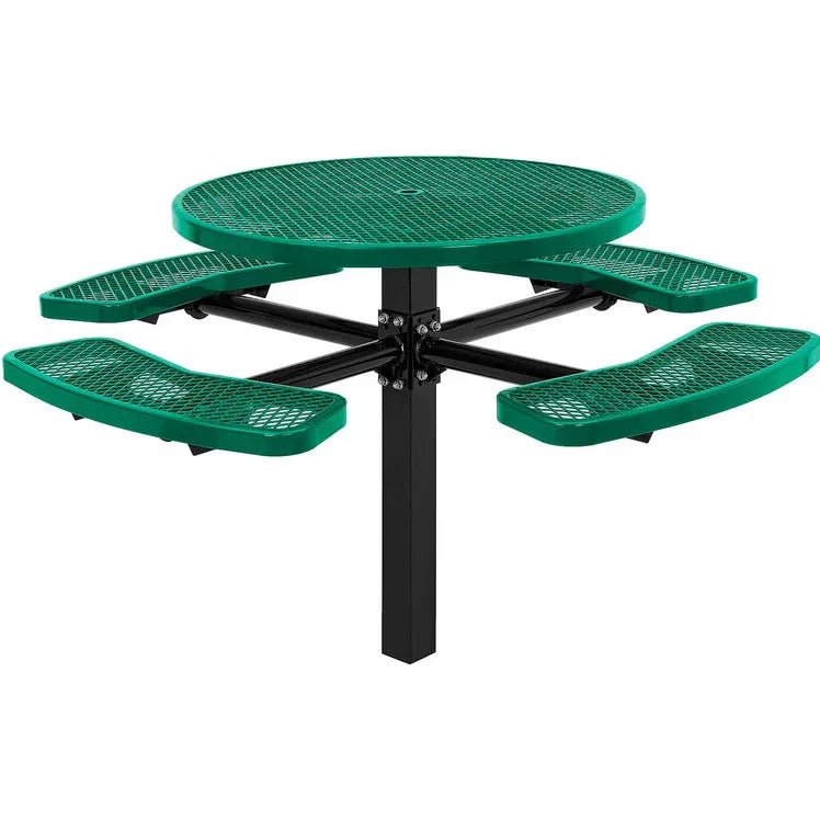Commercial 46in Circular Single Pedestal Picnic Table – Expanded Metal, In-Ground Mount