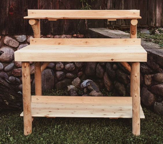 Rustic Northern White Cedar Log 4-Foot Potting Table – USA Made - Outdoorsiness