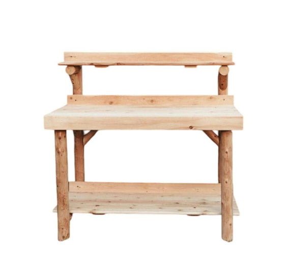 Rustic Northern White Cedar Log 4-Foot Potting Table – USA Made - Outdoorsiness