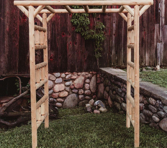 Rustic Northern White Cedar Log Large Garden Arbor – USA Made - Outdoorsiness