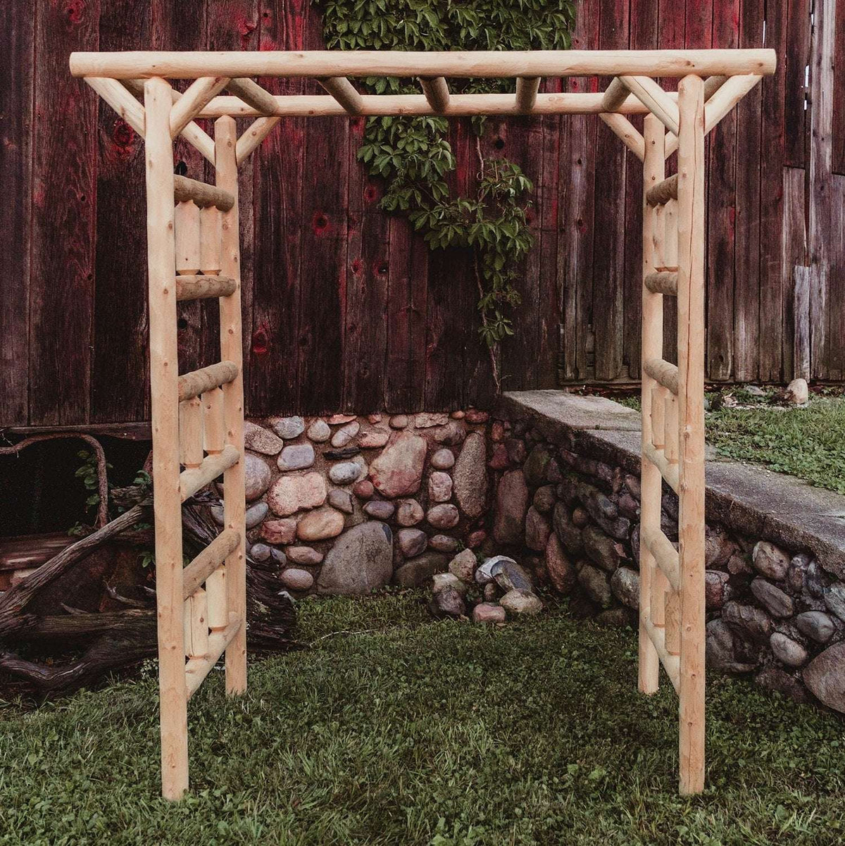 Rustic Northern White Cedar Log Large Garden Arbor – USA Made - Outdoorsiness