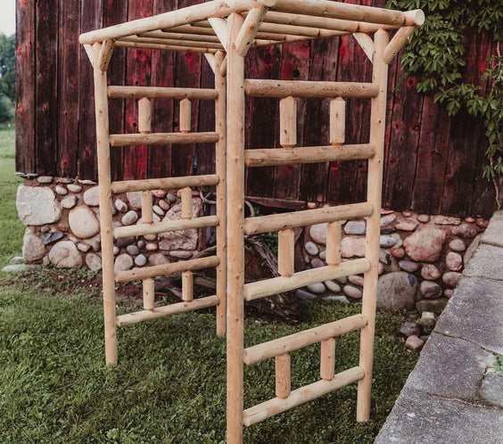 Rustic Northern White Cedar Log Large Garden Arbor – USA Made - Outdoorsiness