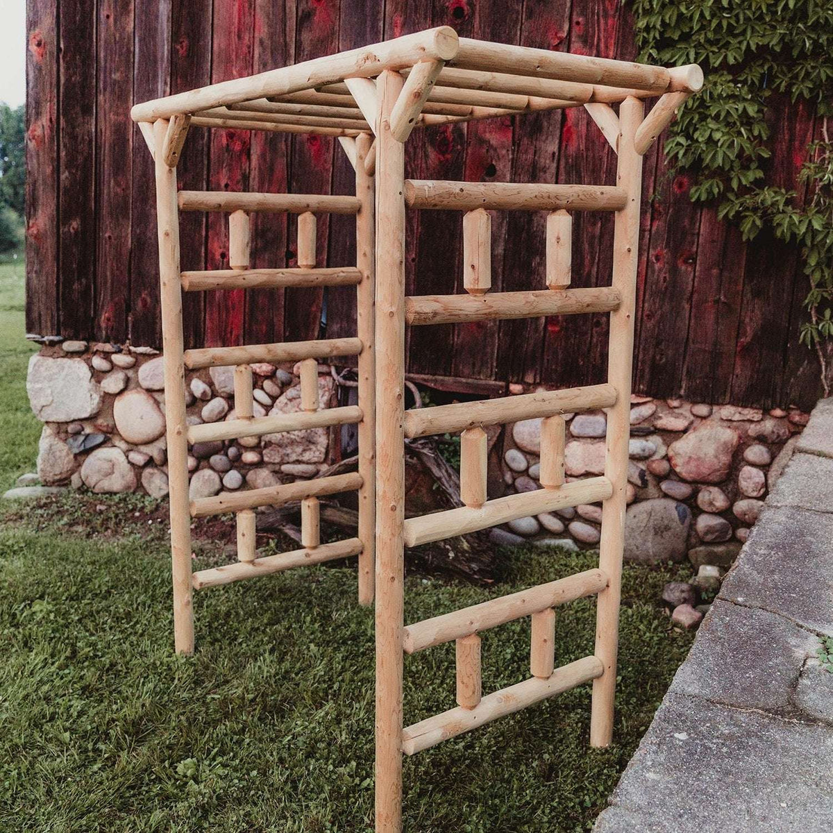 Rustic Northern White Cedar Log Large Garden Arbor – USA Made - Outdoorsiness