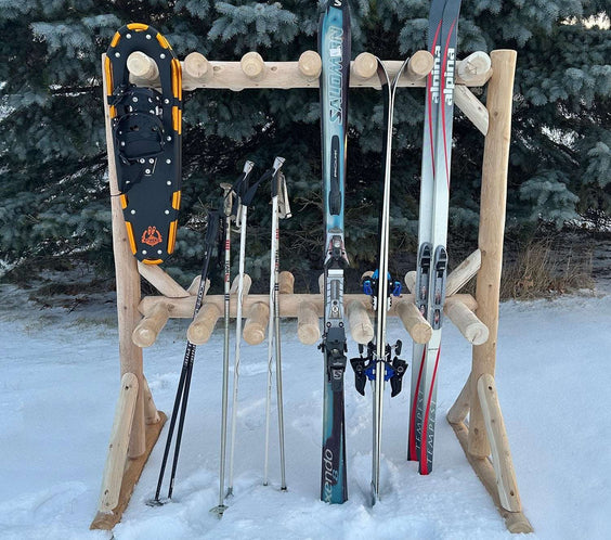 Rustic Northern White Cedar Log Ski & Snowboard Storage Rack – USA Made - Outdoorsiness