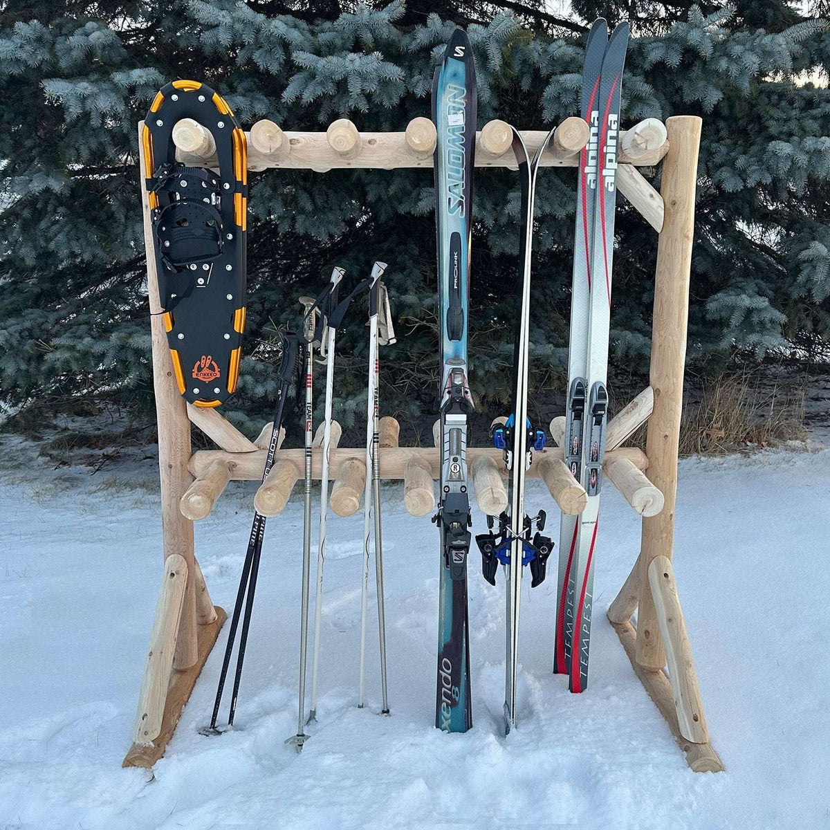 Rustic Northern White Cedar Log Ski & Snowboard Storage Rack – USA Made - Outdoorsiness
