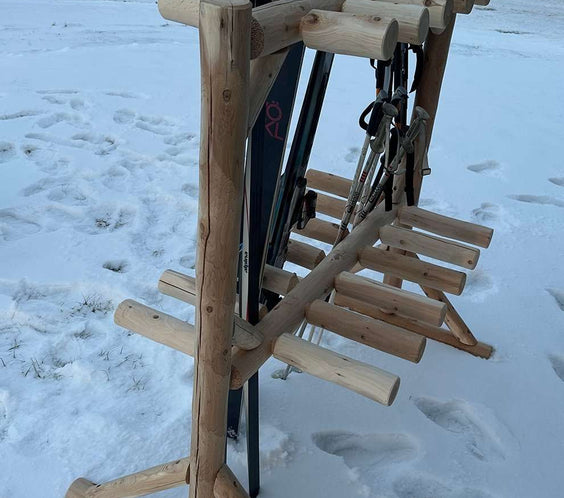 Rustic Northern White Cedar Log Ski & Snowboard Storage Rack – USA Made - Outdoorsiness