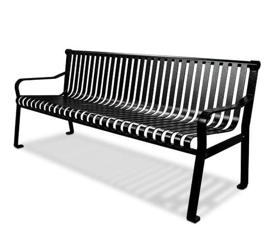 Courtyard Commercial 6ft Slatted Steel Park Bench With Back – Powder Coated, Quick Ship