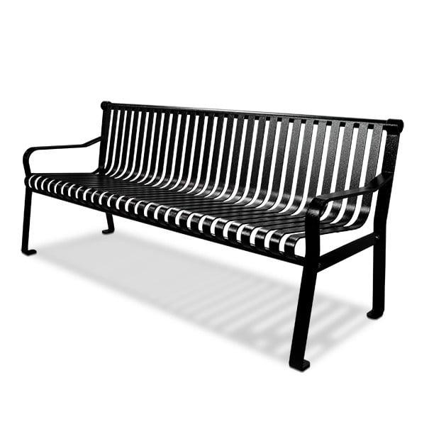 Courtyard Commercial Slatted Steel Bench With Back - 6ft