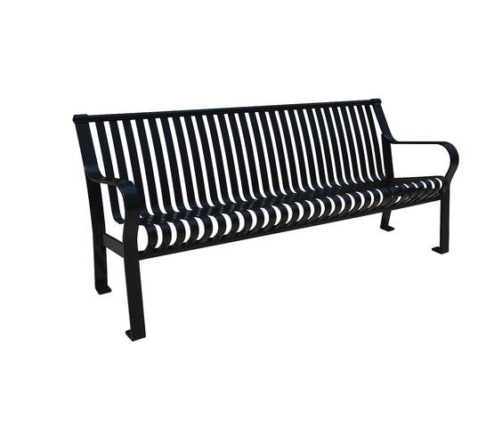 Courtyard Commercial 6ft Slatted Steel Park Bench With Back – Powder Coated, Quick Ship
