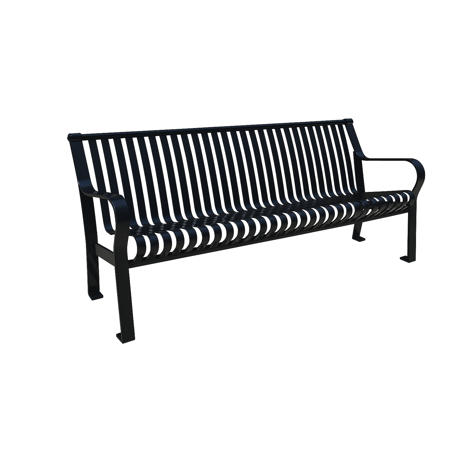 Courtyard Commercial Slatted Steel Bench With Back - 6ft