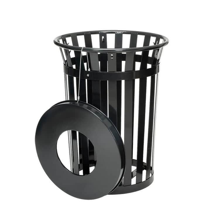 Courtyard 36 Gallon Slatted Wide Top Commercial Trash Receptacle With Flat Lid & Liner