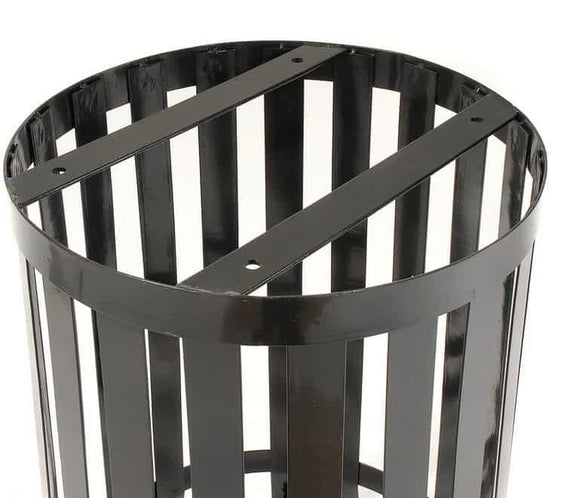36 Gallon Slatted Steel Commercial Outdoor Trash Can – Wide Top Flat Lid