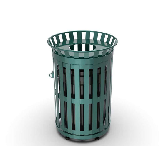 45 Gallon Slatted Commercial Outdoor Trash Receptacle – Side Opening with Flat Lid & Liner