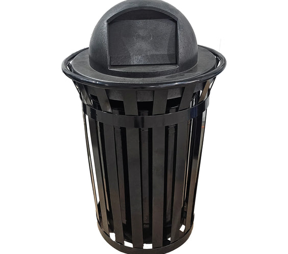 36 Gallon Slatted Steel Commercial Outdoor Trash Can – Wide Top Dome Lid & Liner