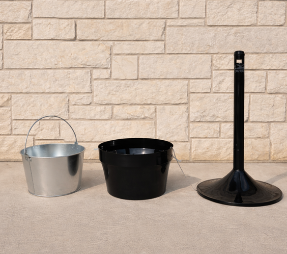 Steel Commercial Outdoor Ashtray, 4-1/2 Gallon, Black - Smokers Pole
