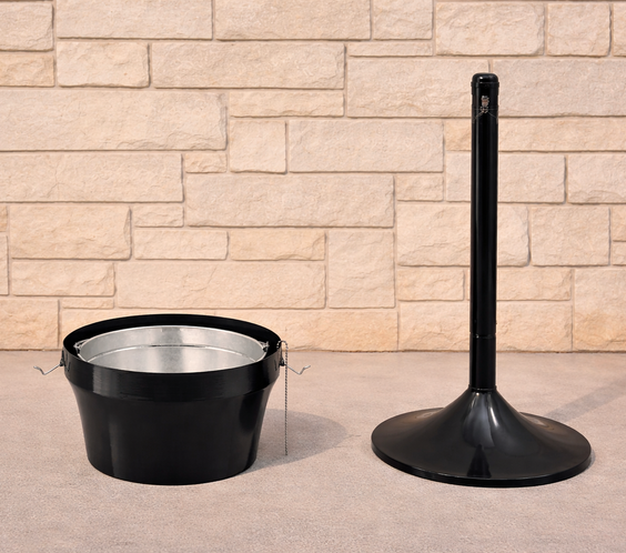 Steel Commercial Outdoor Ashtray, 4-1/2 Gallon, Black - Smokers Pole