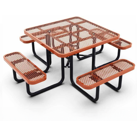 Outdoorsiness Quick Ship 46" Square Expanded Metal Picnic Table - Thermoplastic Coated, UL Certified, Commercial Grade
