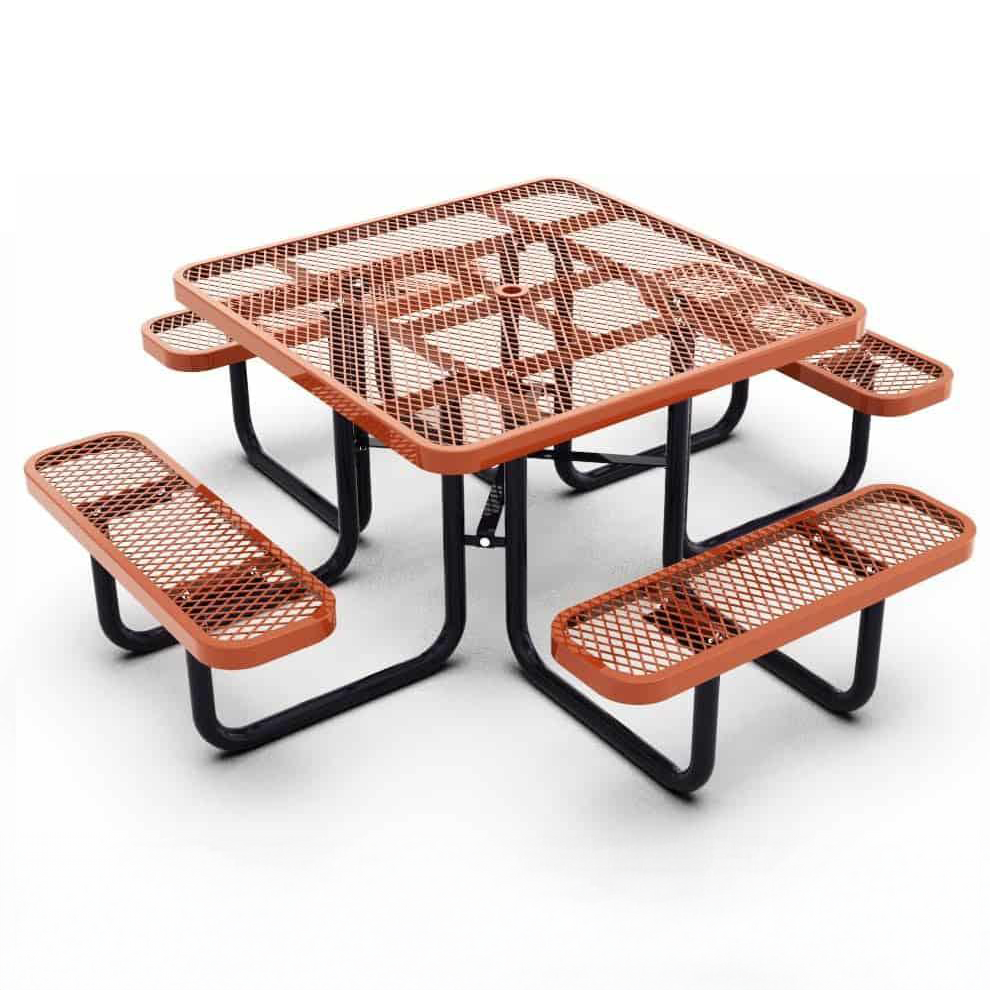 Outdoorsiness Quick Ship 46" Square Expanded Metal Picnic Table - Thermoplastic Coated, UL Certified, Commercial Grade
