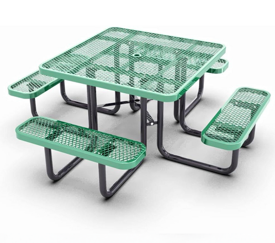 Outdoorsiness Quick Ship 46" Square Expanded Metal Picnic Table - Thermoplastic Coated, UL Certified, Commercial Grade