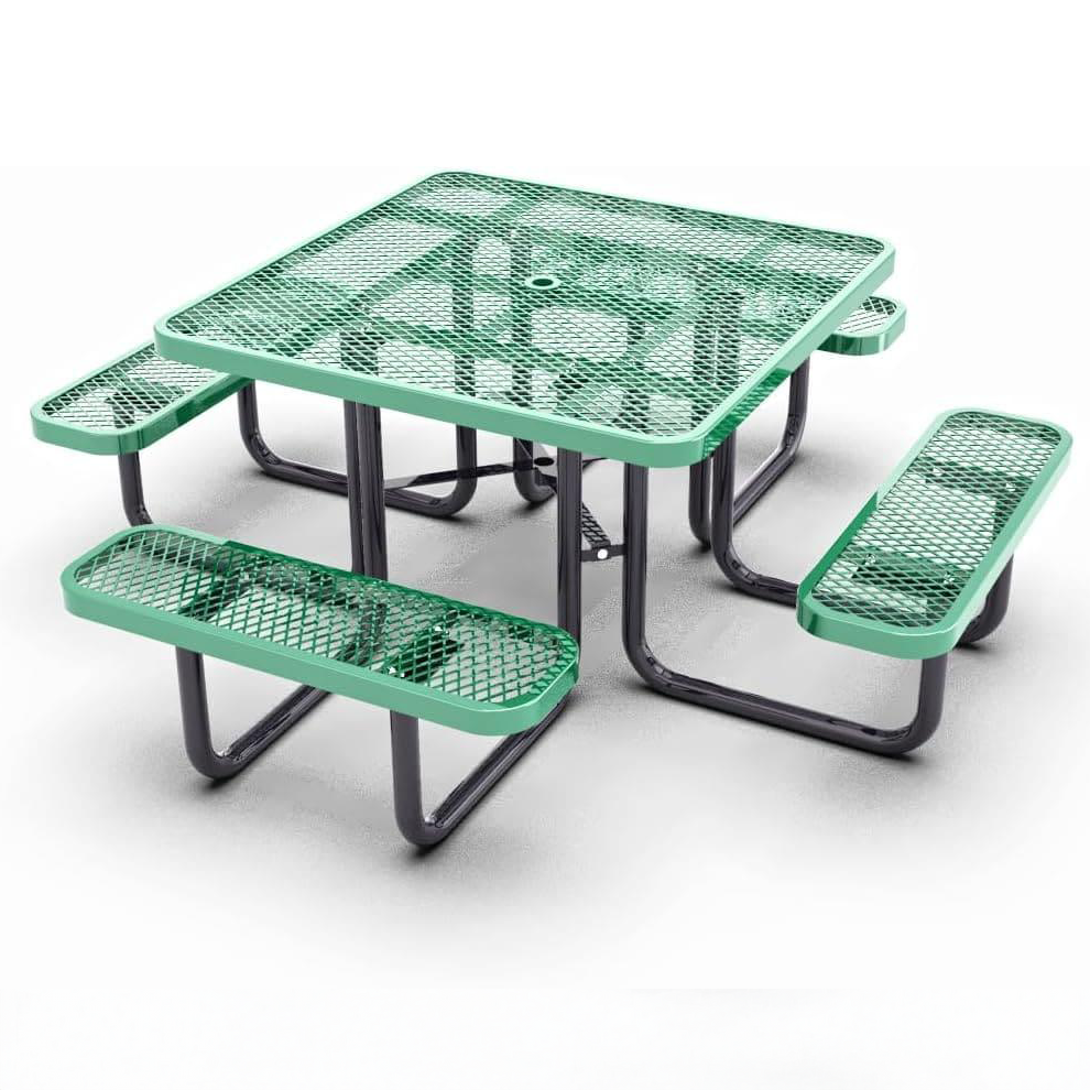 Outdoorsiness Quick Ship 46" Square Expanded Metal Picnic Table - Thermoplastic Coated, UL Certified, Commercial Grade