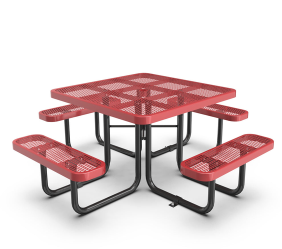 Outdoorsiness Quick Ship 46" Square Expanded Metal Picnic Table - Thermoplastic Coated, UL Certified, Commercial Grade