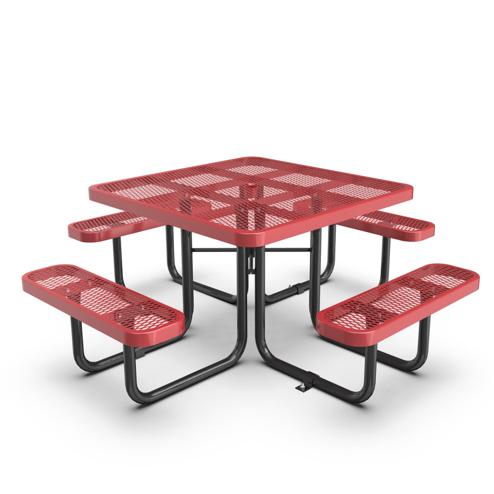 Outdoorsiness Quick Ship 46" Square Expanded Metal Picnic Table - Thermoplastic Coated, UL Certified, Commercial Grade