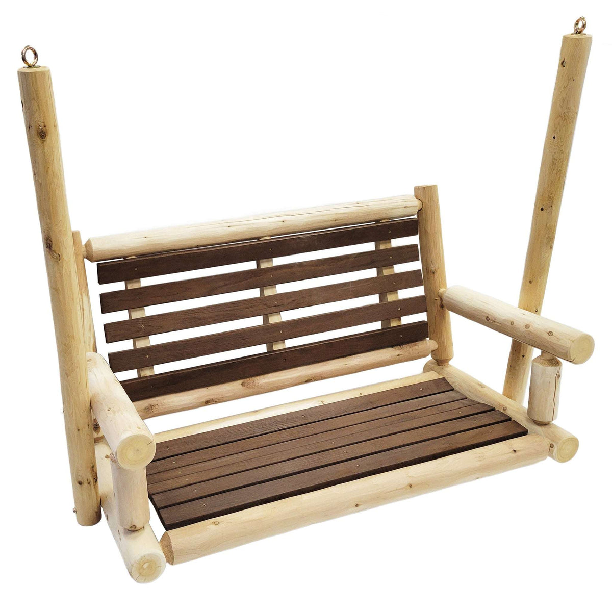 ThermaFusion Cedar Log 4-Foot Porch Swing – Northern White Cedar & Red Oak – USA Made - Outdoorsiness