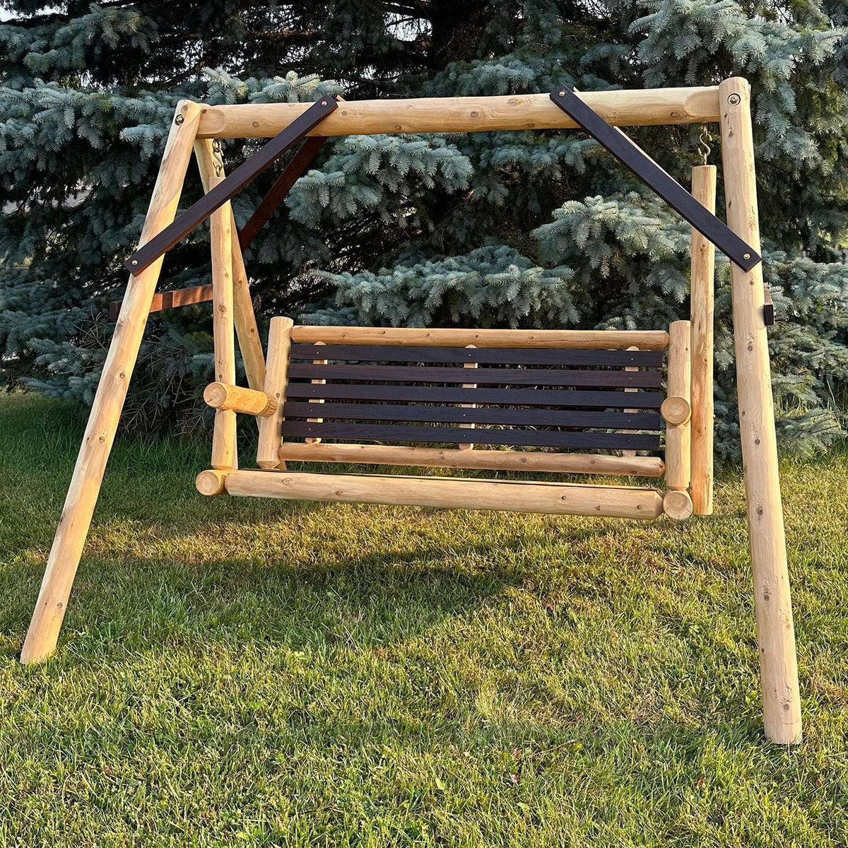 ThermaFusion Cedar Log 4-Foot Yard Swing – Northern White Cedar & Red Oak – USA Made - Outdoorsiness