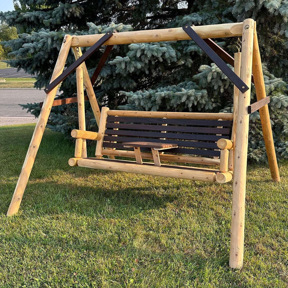 ThermaFusion Cedar Log 5-Foot Yard Swing – Northern White Cedar & Red Oak – USA Made - Outdoorsiness