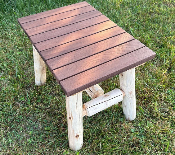 ThermaFusion Cedar Log End Table – Northern White Cedar & Red Oak – USA Made - Outdoorsiness
