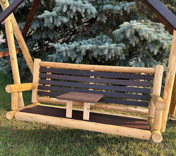 ThermaFusion Cedar Log Tete-A-Tete Porch Swing – Northern White Cedar & Red Oak – USA Made - Outdoorsiness