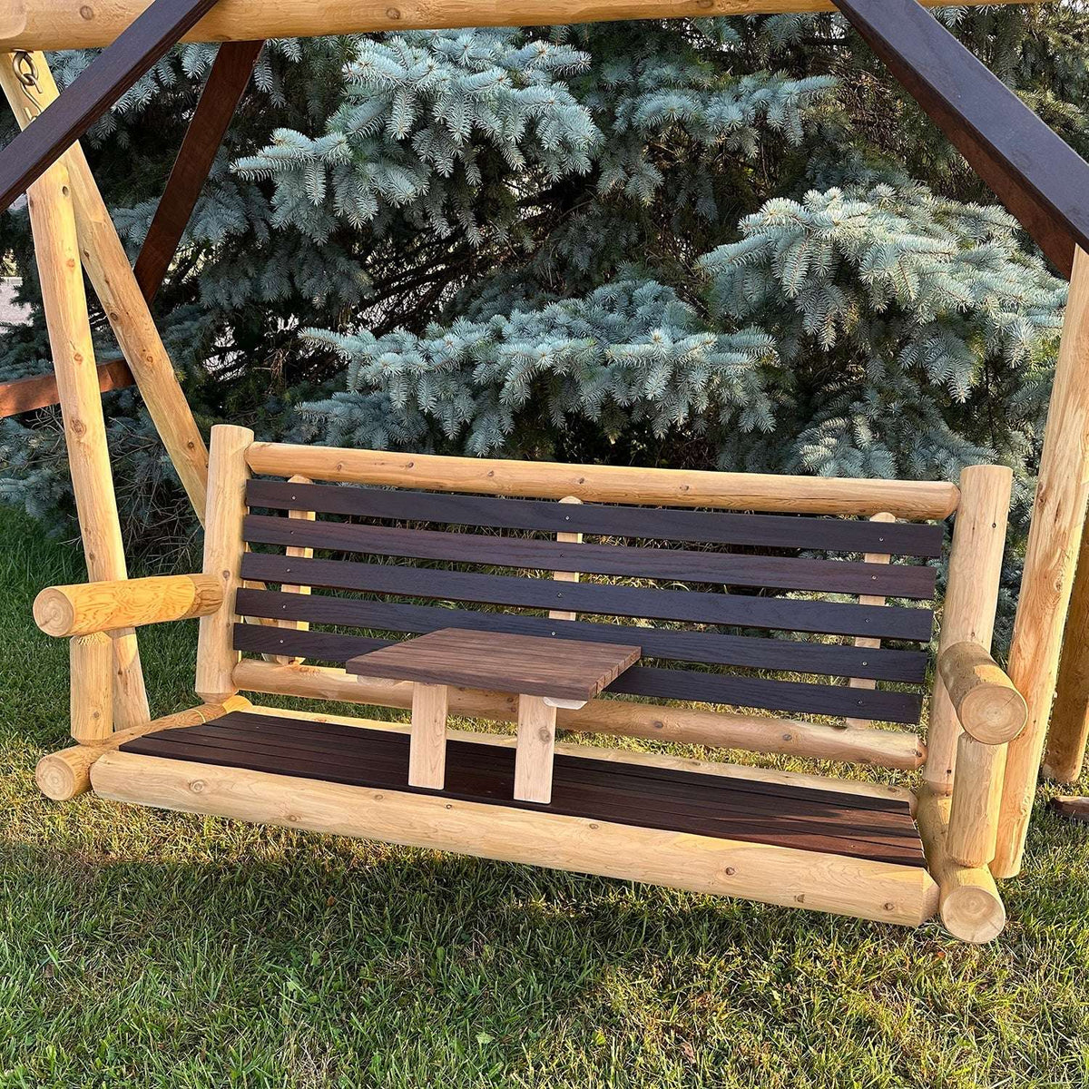 ThermaFusion Cedar Log Tete-A-Tete Porch Swing – Northern White Cedar & Red Oak – USA Made - Outdoorsiness