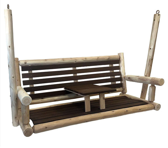ThermaFusion Cedar Log Tete-A-Tete Porch Swing – Northern White Cedar & Red Oak – USA Made - Outdoorsiness