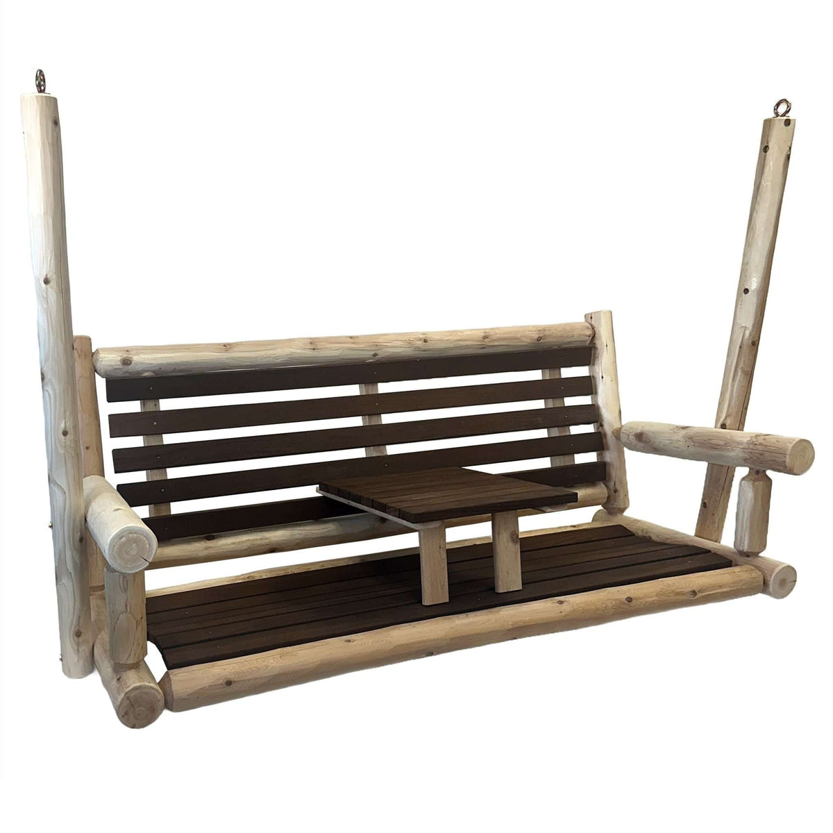 ThermaFusion Cedar Log Tete-A-Tete Porch Swing – Northern White Cedar & Red Oak – USA Made - Outdoorsiness