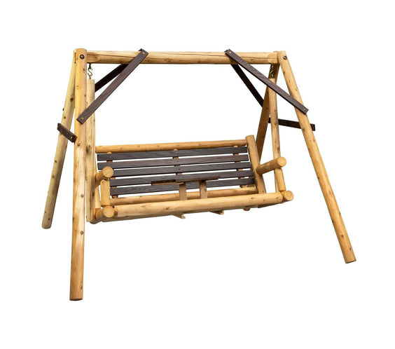 ThermaFusion Cedar Log Tete-A-Tete Yard Swing – Northern White Cedar & Red Oak – USA Made - Outdoorsiness