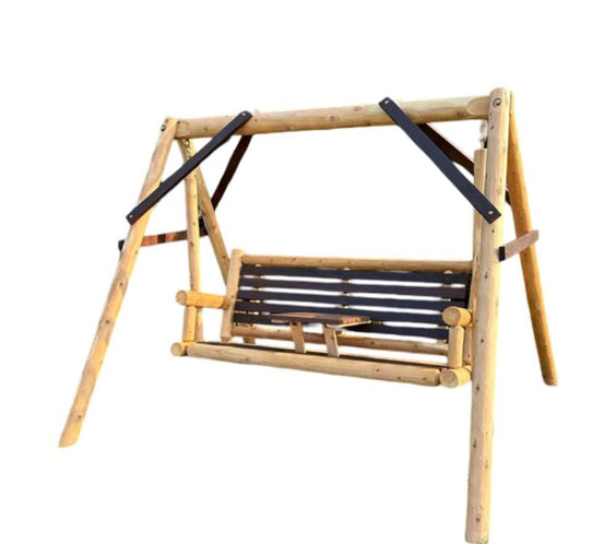ThermaFusion Cedar Log Tete-A-Tete Yard Swing – Northern White Cedar & Red Oak – USA Made - Outdoorsiness
