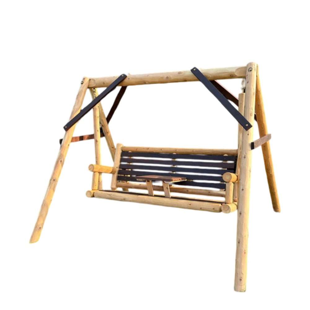 ThermaFusion Cedar Log Tete-A-Tete Yard Swing – Northern White Cedar & Red Oak – USA Made - Outdoorsiness