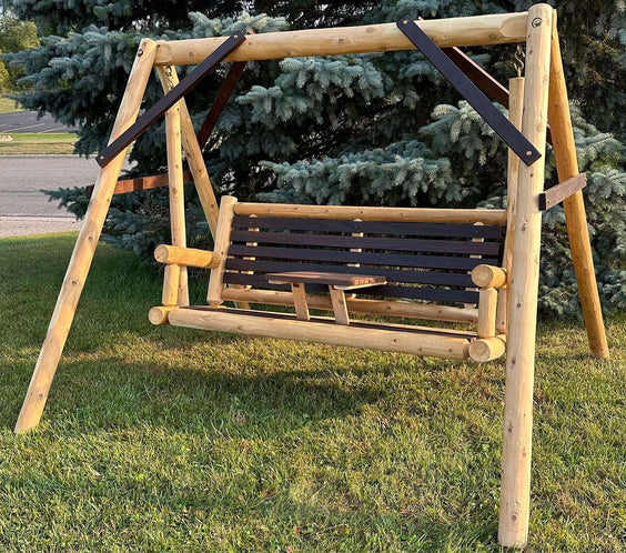 ThermaFusion Cedar Log Tete-A-Tete Yard Swing – Northern White Cedar & Red Oak – USA Made - Outdoorsiness