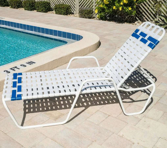 Vinyl Basket Weave Commercial Pool Chaise Lounge with Armrests – 14in - Outdoorsiness