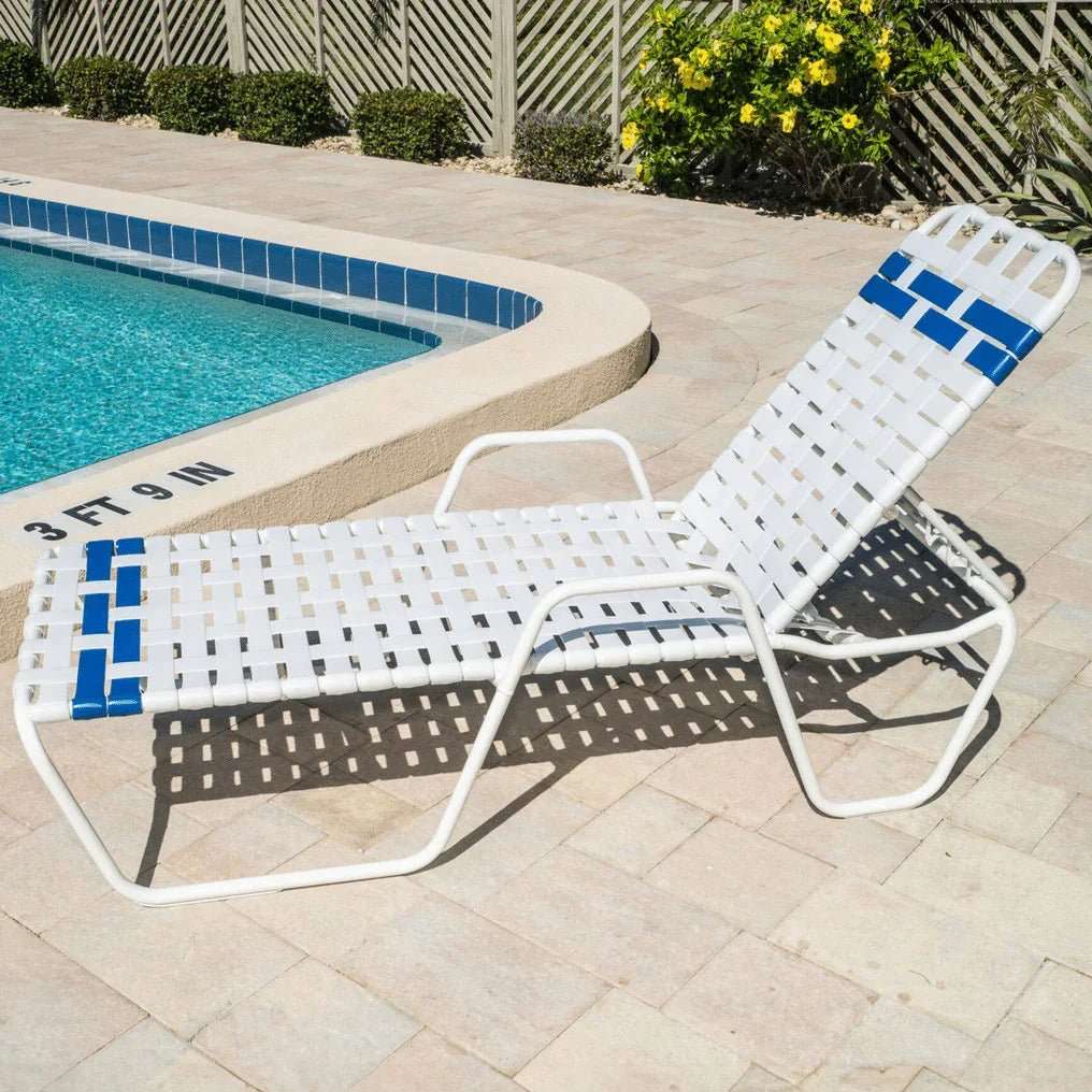 Vinyl Basket Weave Commercial Pool Chaise Lounge with Armrests – 14in - Outdoorsiness