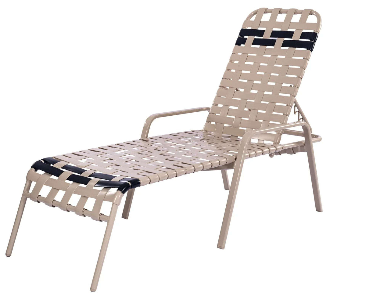 Vinyl Basket Weave Commercial Pool Chaise Lounge with Flat Armrests – 16in - Outdoorsiness